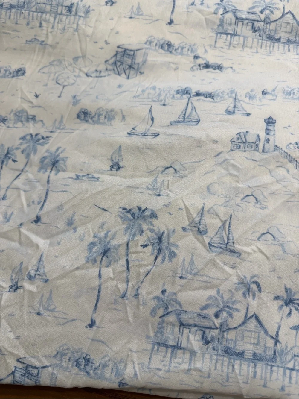 Coastal Twin Sheet Set Blue Beach Toile Palm /trees Sailboats 3 Pc Polyester